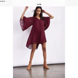 Anthropologie Toulon Pleated Mini Dress, Size L Burgundy